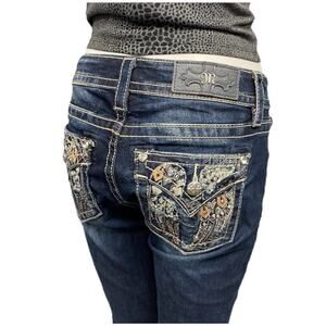 Miss Me Jeans Womens 27 (29x32) Skinny Dark Wash Flap Pocket Embellished Denim